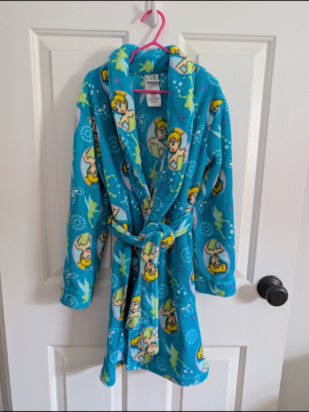Disney Girls 7/8 Tinker Bell Teal Plush Bath Robe